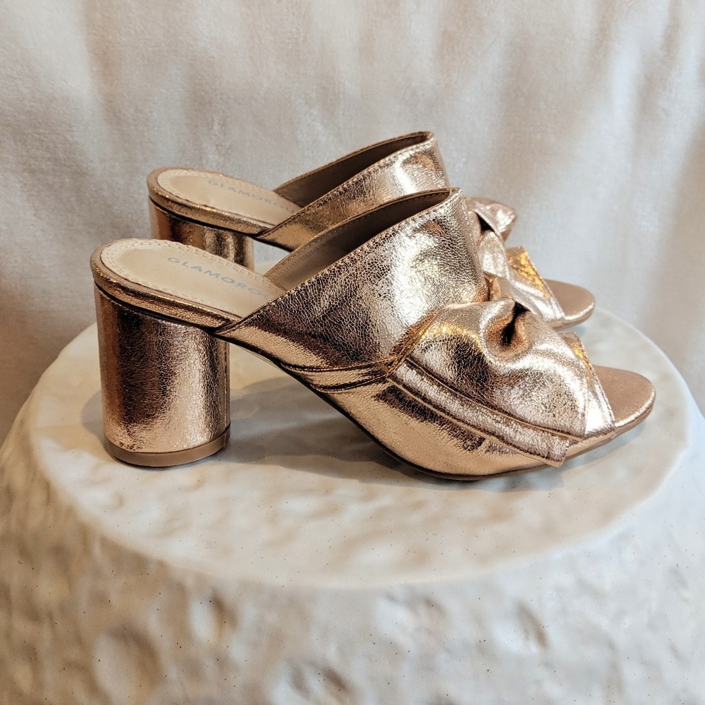 NWT Glamorous Metallic Heeled Mule Rose Gold 6 - Picture 3 of 5